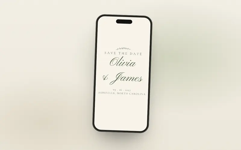 The vertical save-the-date on a phone